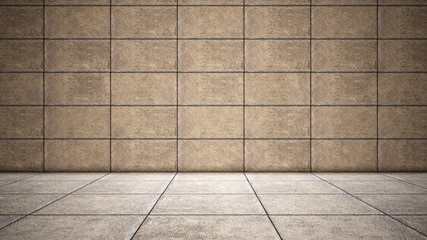 Concept or conceptual solid and brown rough background of concrete floor and wall as a vintage pattern layout. A 3d illustration metaphor for minimalism, time and material