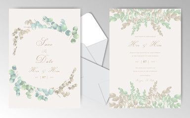 Elegant Watercolor Wedding Invitation Cards with Beautiful Eucalyptus