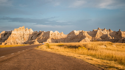 The landscape in Badlands national park in the evening during summer times , South Dakota, United States of America
