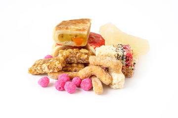Set of  Chinese Sweetmeat Asian Chinese Candy Traditional food for Chinese new year isolated on white background