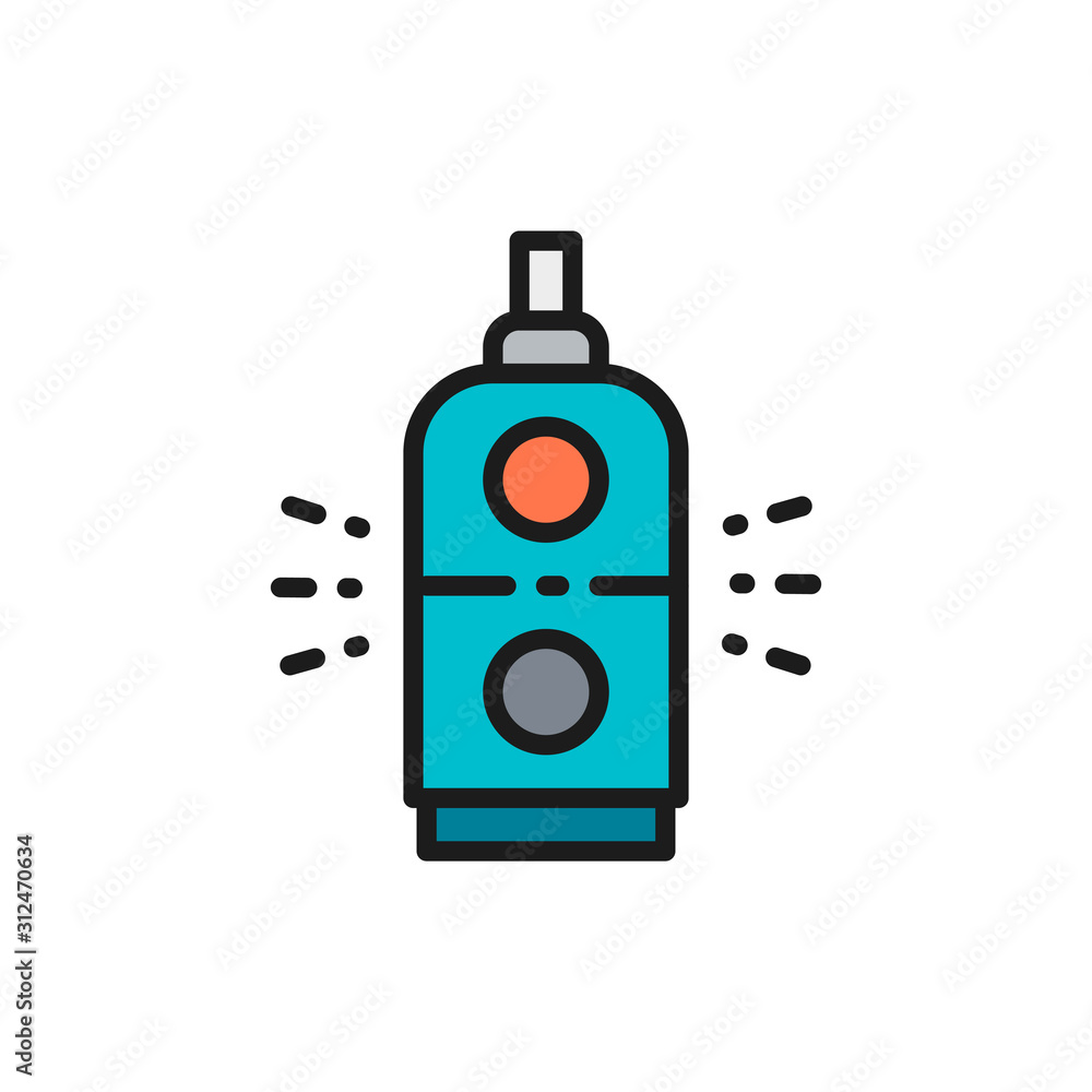 Poster control panel on and off, switch machines flat color line icon.