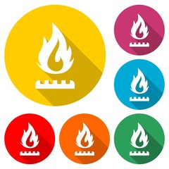 Flat icon with fire sign and long shadow