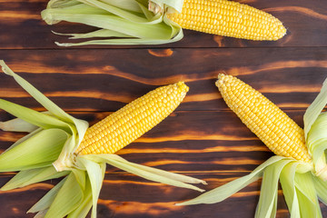 Corn cobs on a wooden table