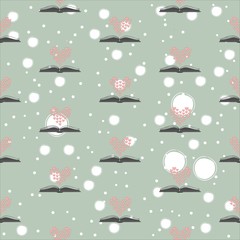 Seamless pattern with open romance genre book and heart above it