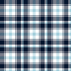 Blue and white tartan plaid. Stylish madras textile pattern.