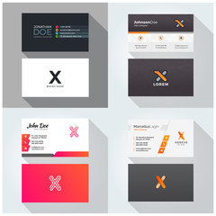 X letter logo professional corporate Visiting card, Modern Multipurpose design template. Set of 4 Business cards