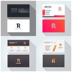 R letter logo professional corporate Visiting card, Modern Multipurpose design template. Set of 4 Business cards