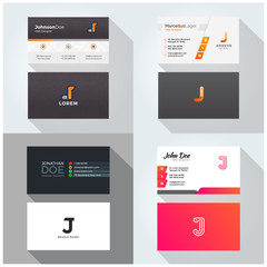 J letter logo professional corporate Visiting card, Modern Multipurpose design template. Set of 4 Business cards