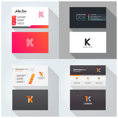 Fototapeta na wymiar K letter logo professional corporate Visiting card, Modern Multipurpose design template. Set of 4 Business cards