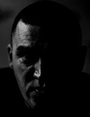 portrait of a man on black and white