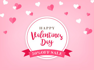 Valentines day sale background with Pink White Heart. Vector Wallpaper. flyers, invitation, posters, illustration. Brochure, banners.