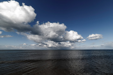 Cloudy sky over gulf of Riga, Baltic sea.