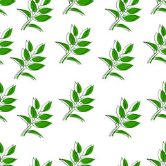 Fototapeta premium Hand drawn vector olive branch. Vector plant, isolated on white background. Branch of the olive tree, orange, lemon, flower. Seamless pattern for textile, packaging and cosmetics design.