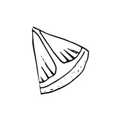 Vector hand drawn lime set. Whole lime, sliced pieces, half, leaf and seed sketch. Vintage retro style drawing for tea, juice, cosmetics. Tropical summer fruit isolated on a white background.