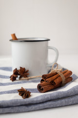 flavored cocoa with spices. White background.