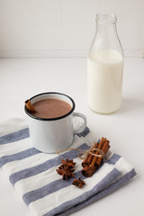 flavored cocoa with spices. White background.