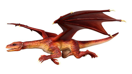 3D Rendering Fairy Tale Dragon on White