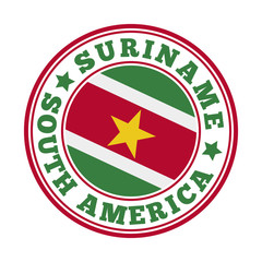 Suriname sign with round country logo and flag. Vector illustration.