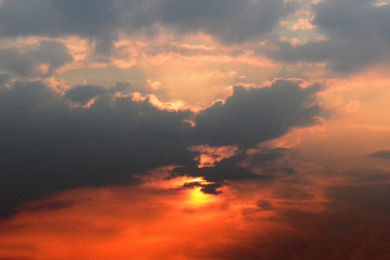 beautiful sunset behind the clouds