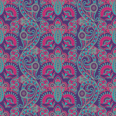 Floral Seamless pattern with paisley ornament. Vector background