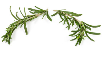 Two stems of fresh rosemary located at the top, background
