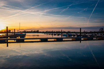 Beautiful scenery of the yacht club at the river the IJssel near the city Deventer, province Overijssel the Netherlands