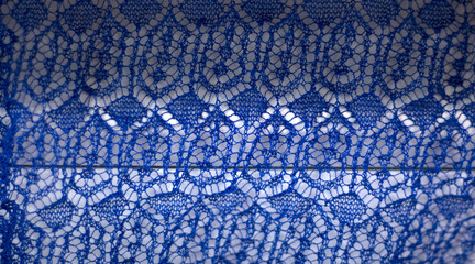 texture blue viscose openwork fabric as background