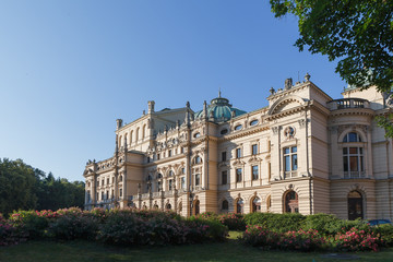 Juliusz Slowacki Theatre in Krakow, Poland. Summer view.