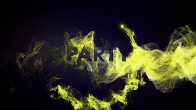 PARTY Text Animation in Particles Ring, Rendering, Background, Loop, 4k