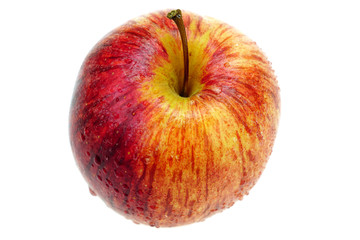 Red apples with water droplets on the surface, placed on a white background, taken with a macro lens, Isolated