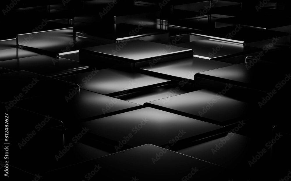 Poster black cube abstract texture with low key lighting background 3d illustration render