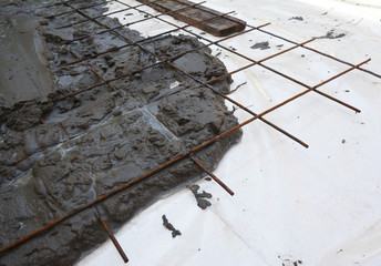 Welded wire mesh, or welded wire fabric, or weldmesh in cement concrete. Foundation reinforced concrete.
