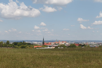 Fototapeta premium Panoramic view of Old City in Cracow at the noon. The view from the hill of Krakus Mound