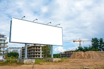 Blank white billboard for advertisement on the construction site