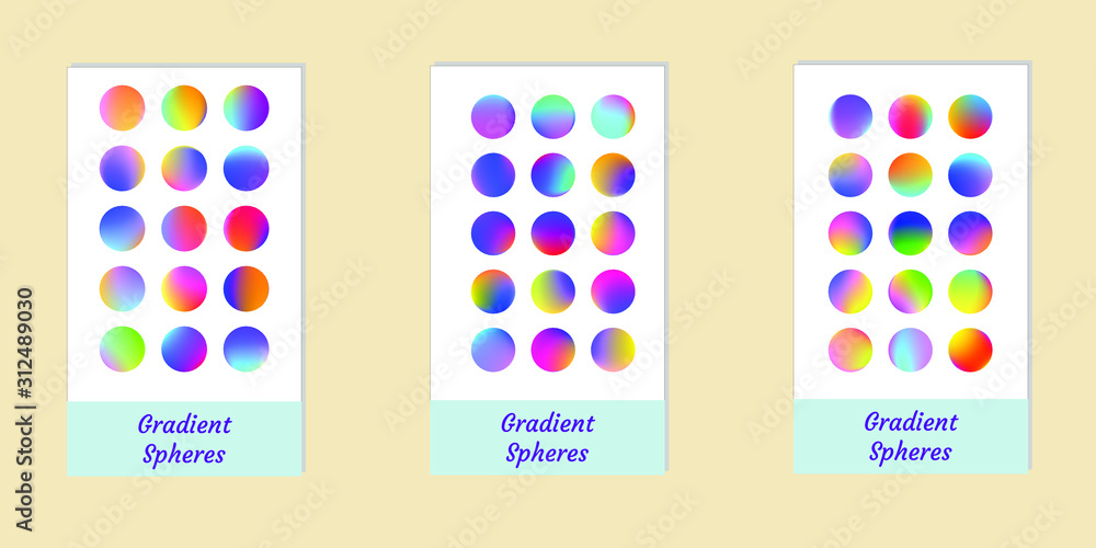Poster set of round vector gradient. multicolor sphere. modern abstract background texture. template for de