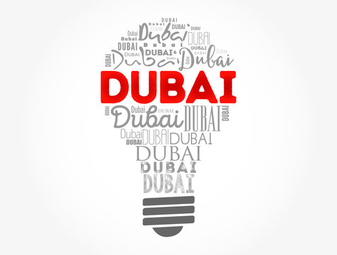 Dubai light bulb word cloud, travel concept background