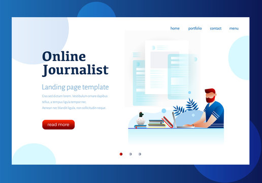 Creative writing, content management for web page, banner, presentation, social media, copywriting. Blogging, online journalist. Vector illustration. Landing page template