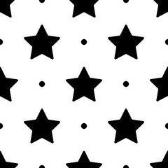 Black and white stars and dots seamless vector pattern