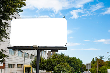 Advertising billboard mockup near the office building