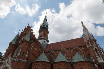 St. Joseph's Church built from red brick. Gothic architecture in Krakow, Poland.