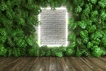 Vertical garden of palm leaves
