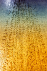 focus on wheel trail on the ground