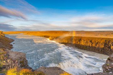 Gullfoss waterfall seen from afar with no people, Iceland
