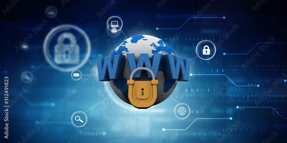 Poster 3d rendering padlock with www