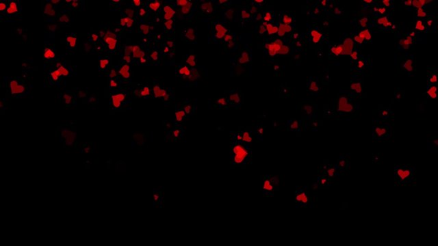 Stock 4k: Romantic red heart flying on black background. Royalty high-quality free best stock beautiful pink hearts isolated falling up black background. Good design elements, illustration, creatives