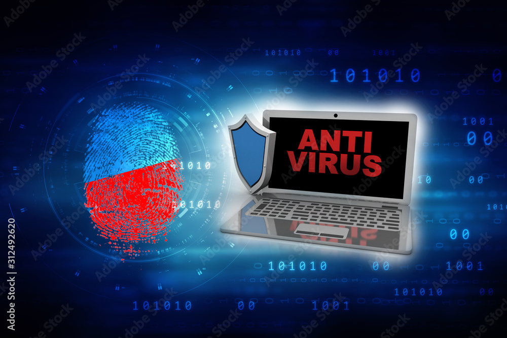Poster 3d rendering laptop with shield