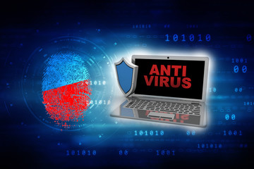 3d rendering laptop with shield         