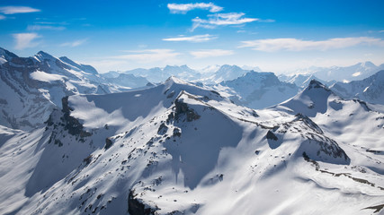 Panoramic view with blue sky of mountain in Schilhorn ,Switzerland,European Alps in sunny day