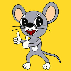 emoticon with a happy cool mouse, you're awesome facial expression and thumbs up gesture, color vector emoji on isolated background