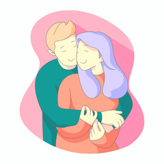 Valentine day illustration hugging lovers, man hug his women from behind.